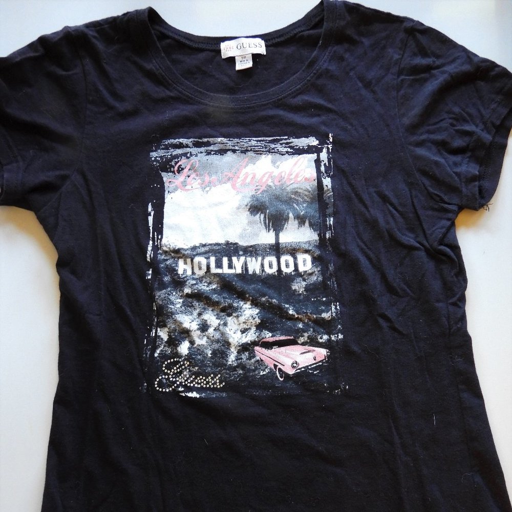 Guess Womens Teen Graphic Tee Shirt Los Angeles Hollywood Retro Car Sz S/P
